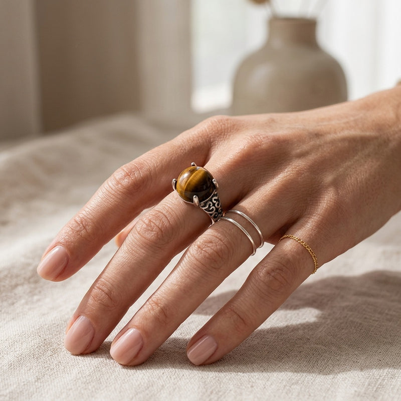 Tiger Eye Stone Adjustable Ring "Solar Vanta"