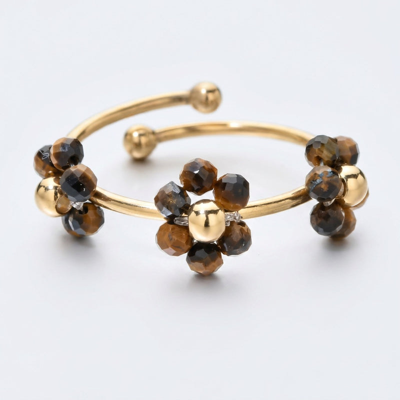 Tiger Eye Ring Adjustable "Flower"