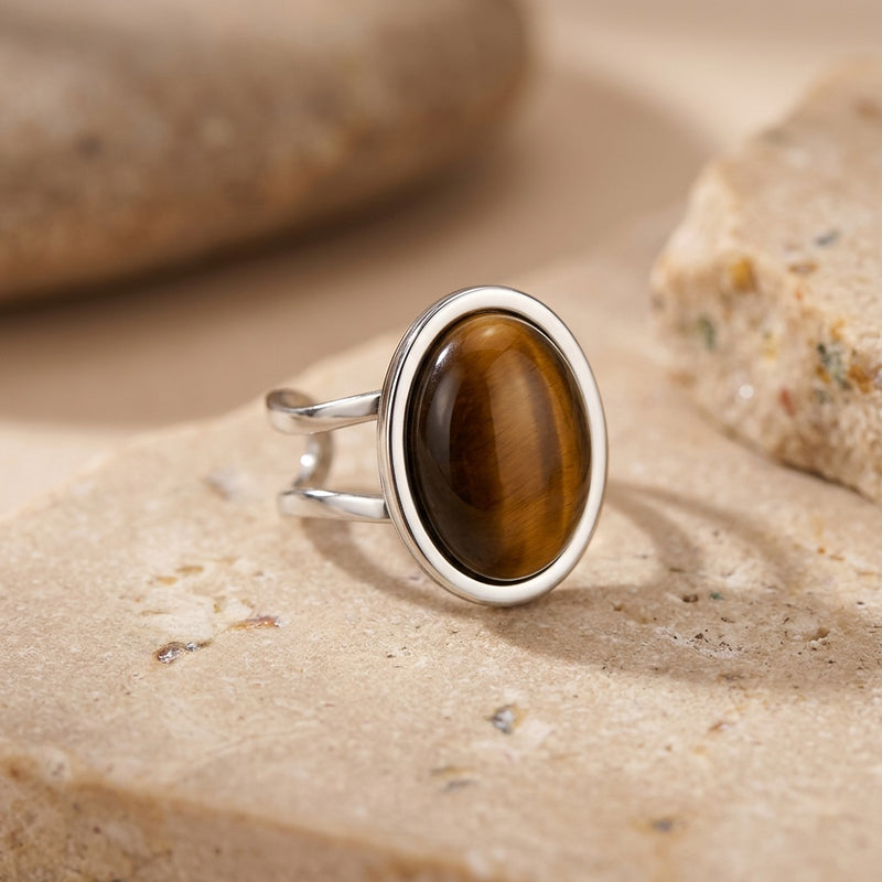 Tiger Eye Stone Adjustable Ring "Solar Drift"
