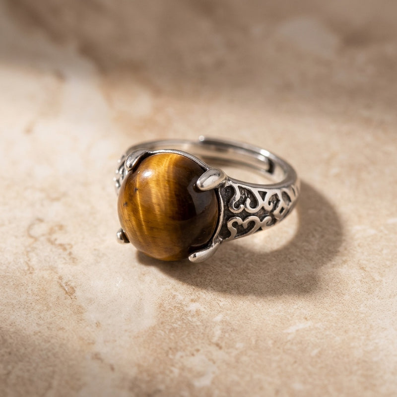 Tiger Eye Stone Adjustable Ring "Solar Vanta"