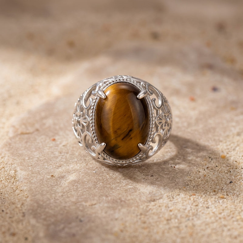 Tiger Eye Stone Ring "Solaris Drift"