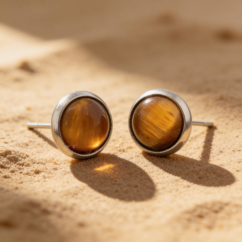 Tiger Eye Stone Stud Earrings "Orbita"