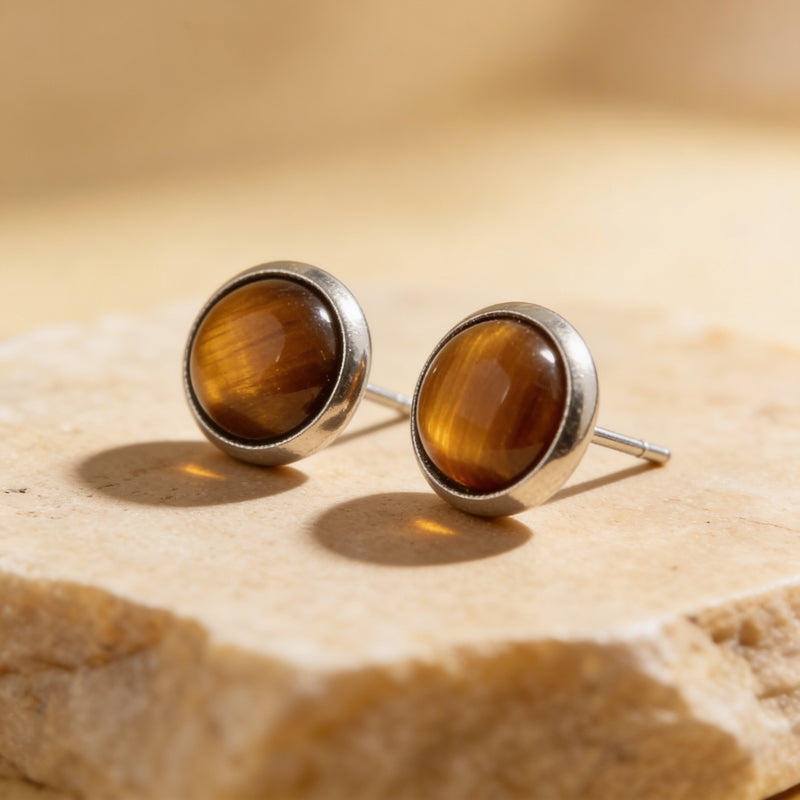 Tiger Eye Stone Stud Earrings "Orbita"