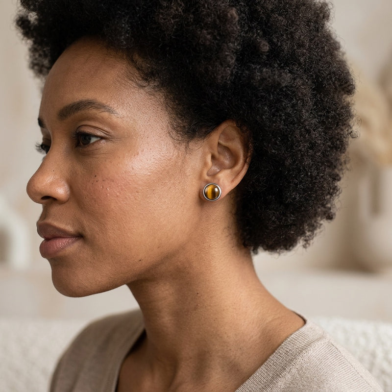 Tiger Eye Stone Stud Earrings "Orbita"