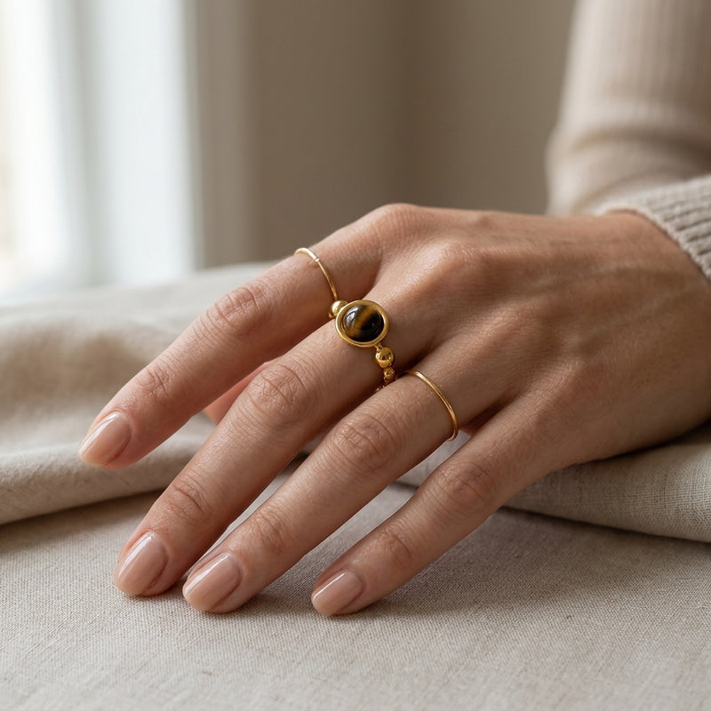 Tiger eye stone ring "Antic"