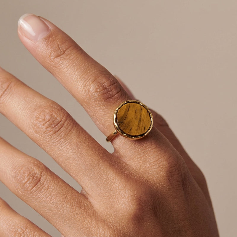 Tiger eye ring "Jupiter" adjustable