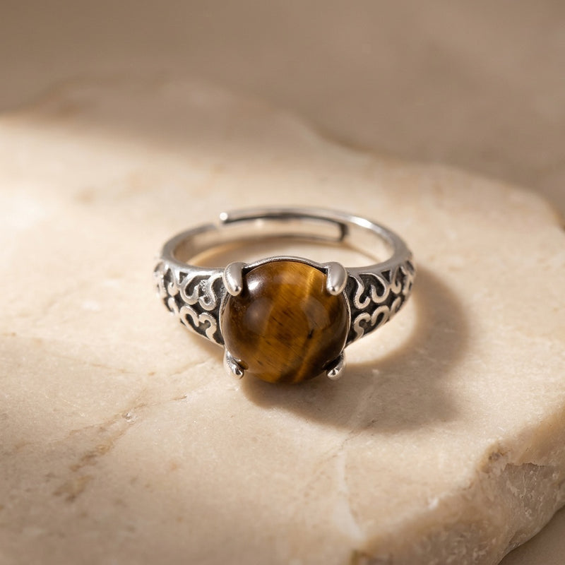 Tiger Eye Stone Adjustable Ring "Solar Vanta"