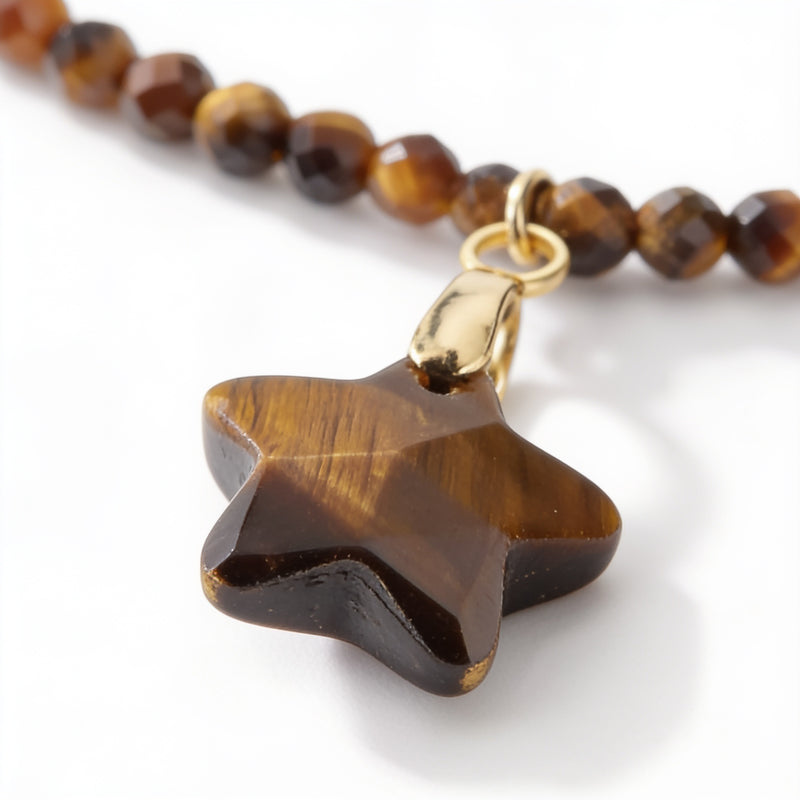 Tiger Eye Stone Star Necklace "Stela"