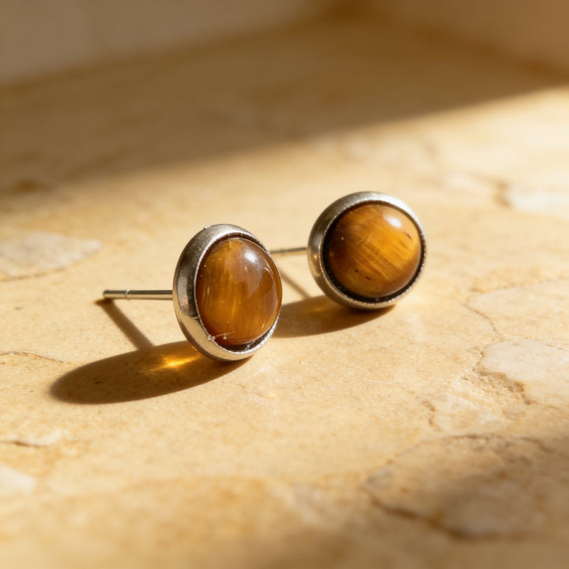 Tiger Eye Stone Stud Earrings "Orbita"