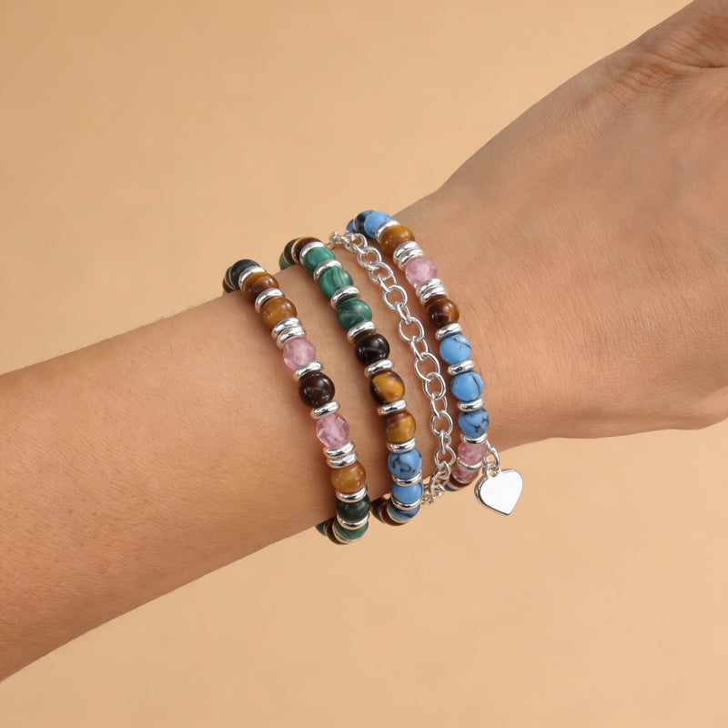 Tiger Eye Turquoise & Malachite Stone Bracelet “Soul Horizon”