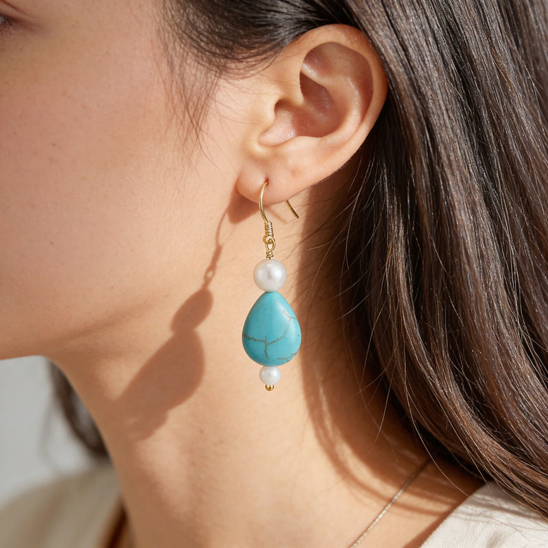 Turquoise Stone Earrings "Mega Galet"