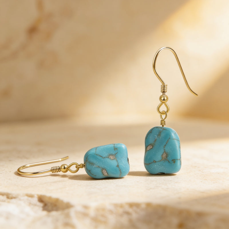 Turquoise Stone Earrings " Blue Galet"
