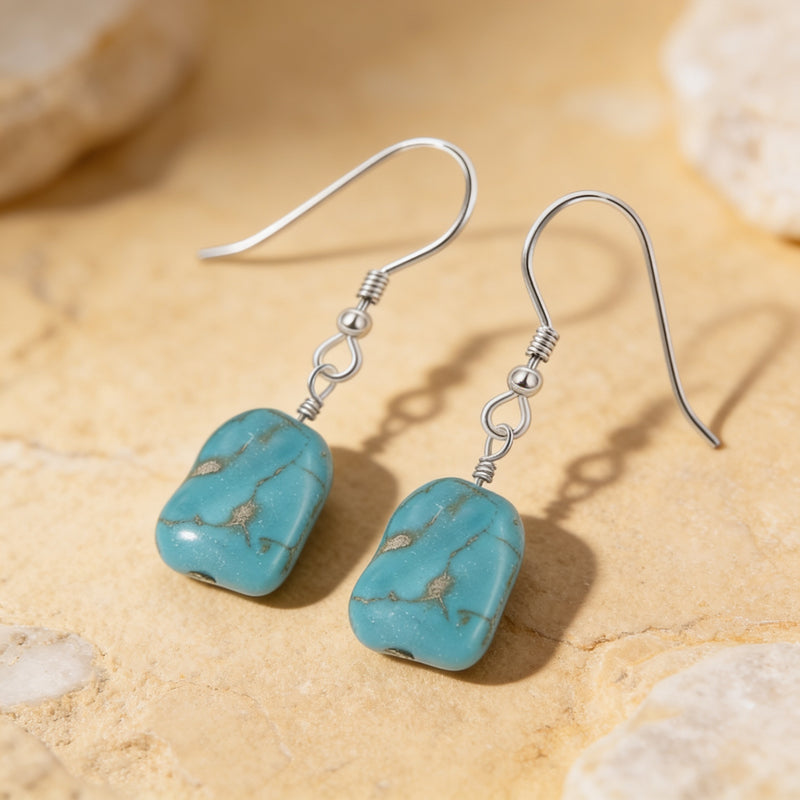 Turquoise Stone Earrings " Blue Galet"