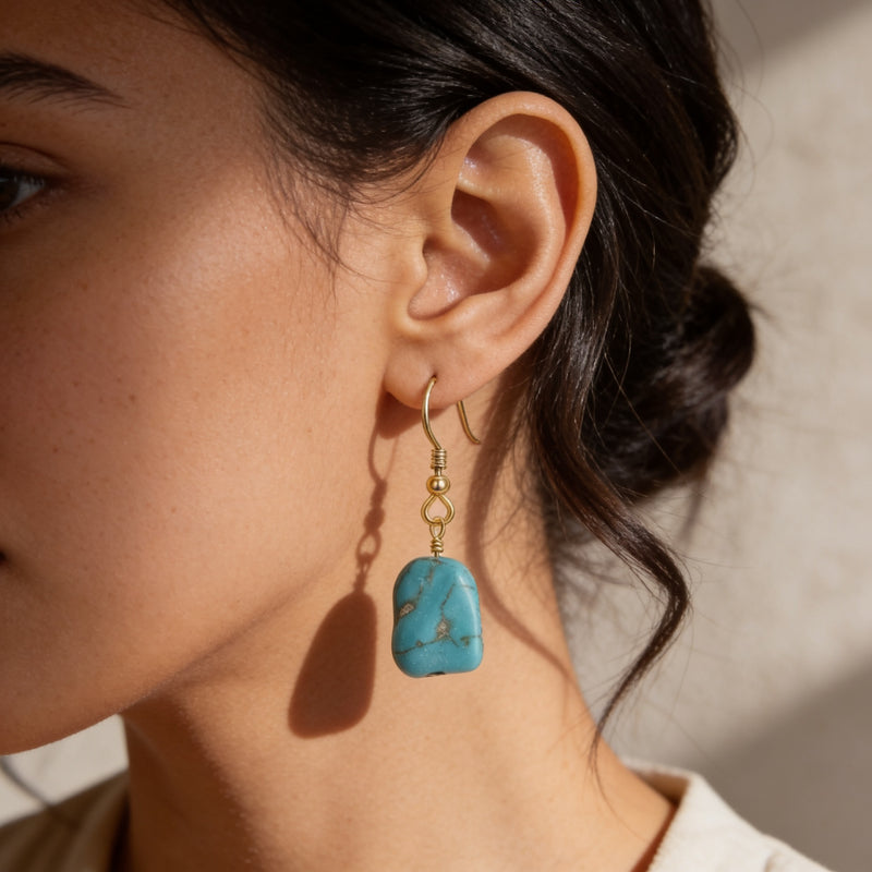 Turquoise Stone Earrings " Blue Galet"