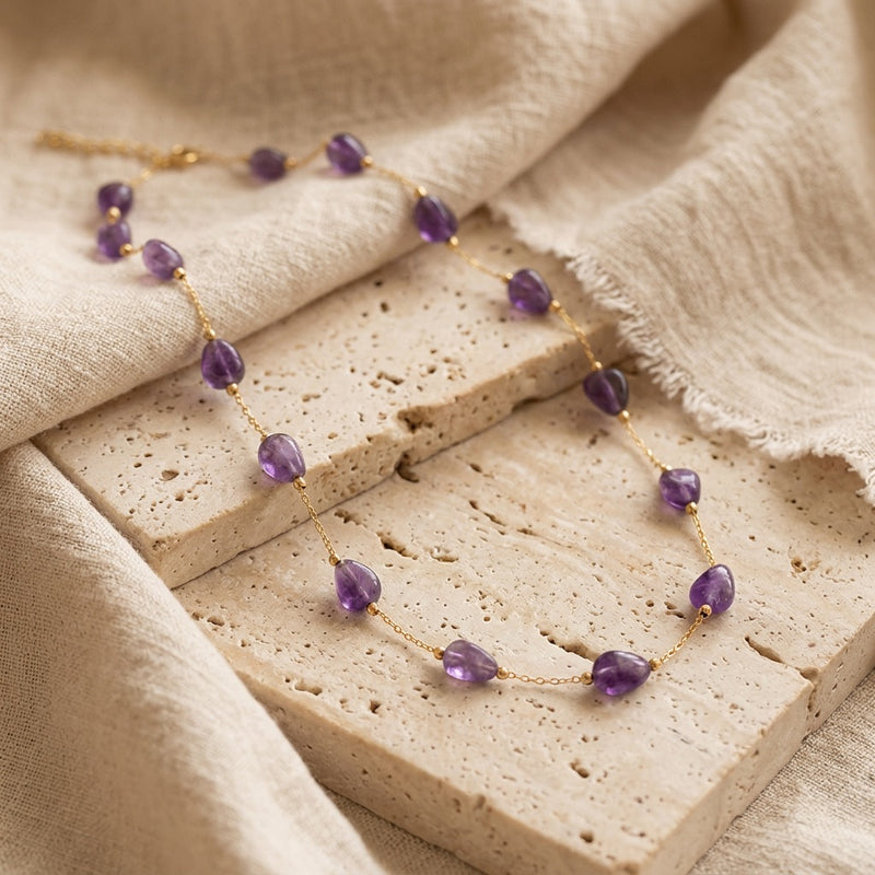 Purple Amethyst Stone Necklace "Velora"