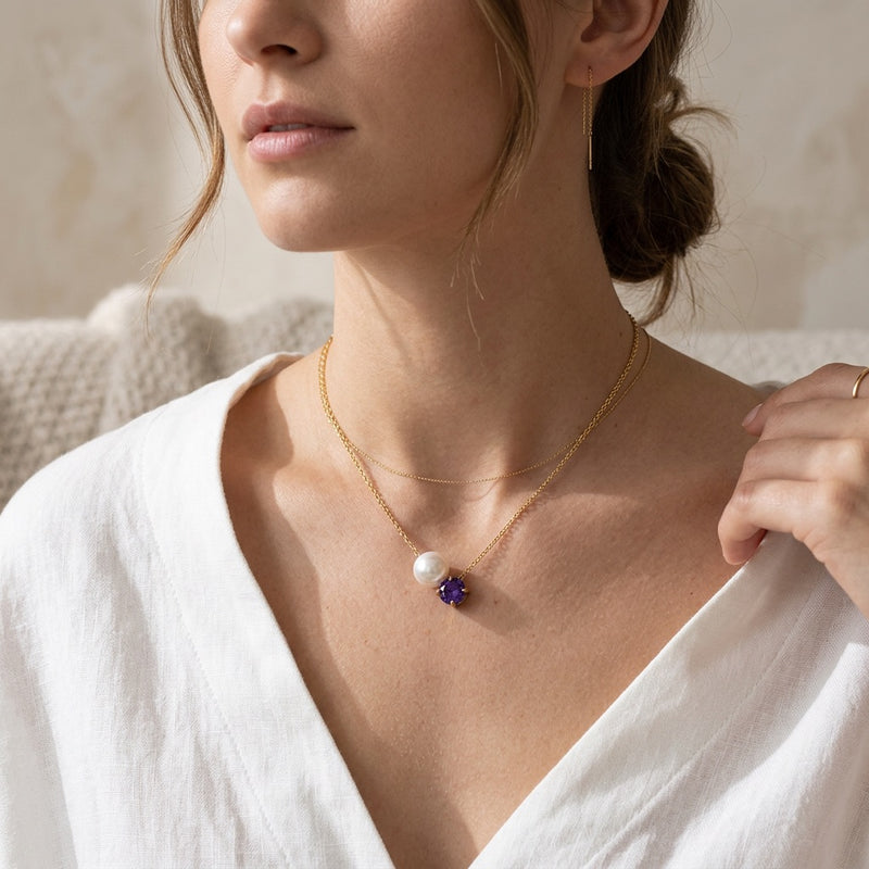 Amethyst & Pearl Necklace “Serenza”