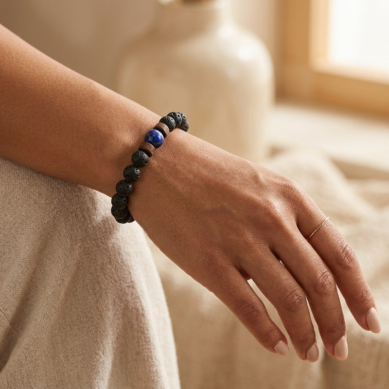 Lava Stone & Lapis Lazuli Bracelet "Falcon Veil"