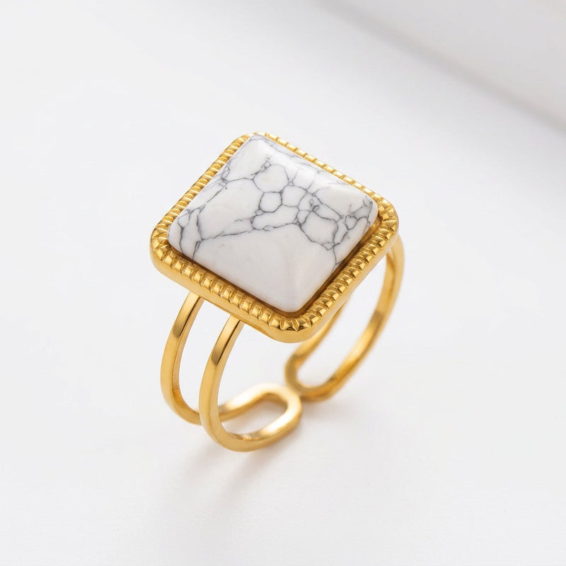 White Howlite Stone Adjustable Ring “Althea”