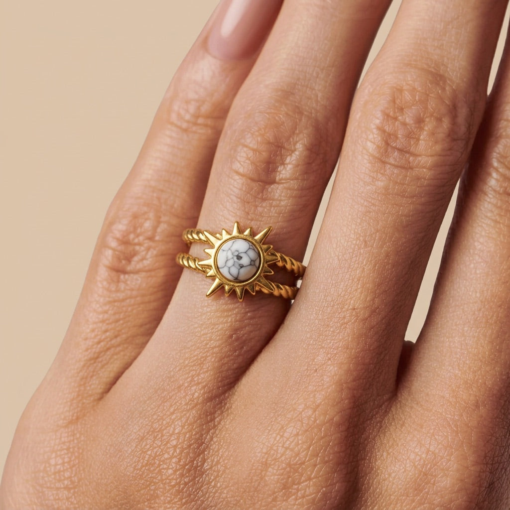 Howlite Stone Adjustable Ring “Dione”