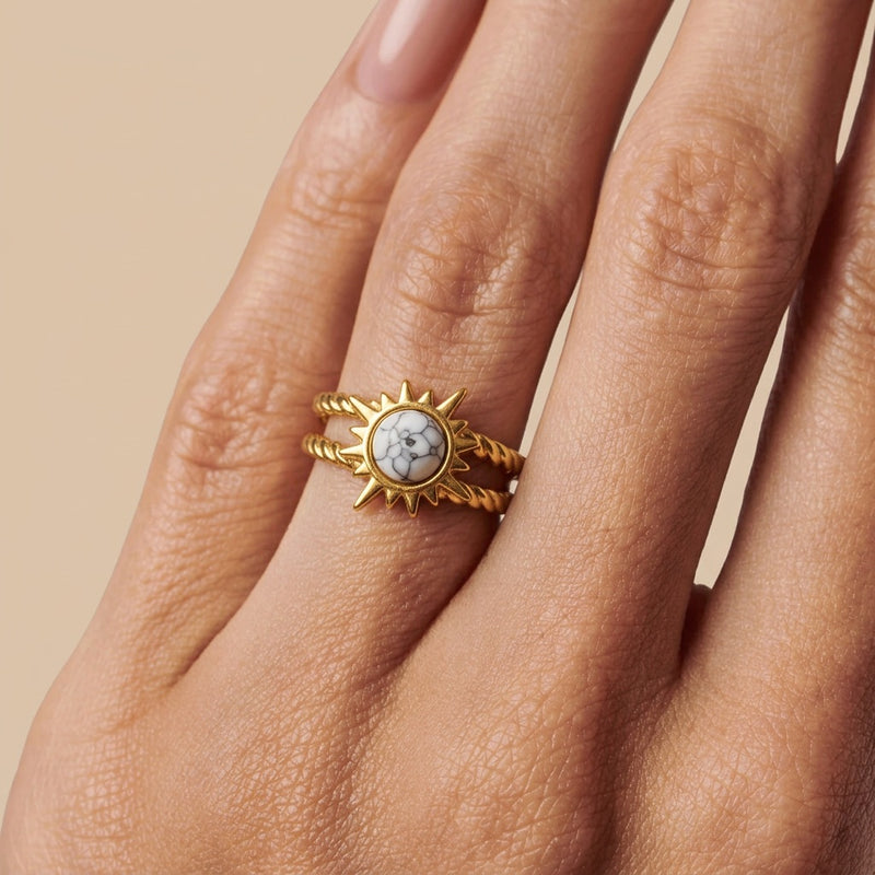 Howlite Stone Adjustable Ring “Dione”