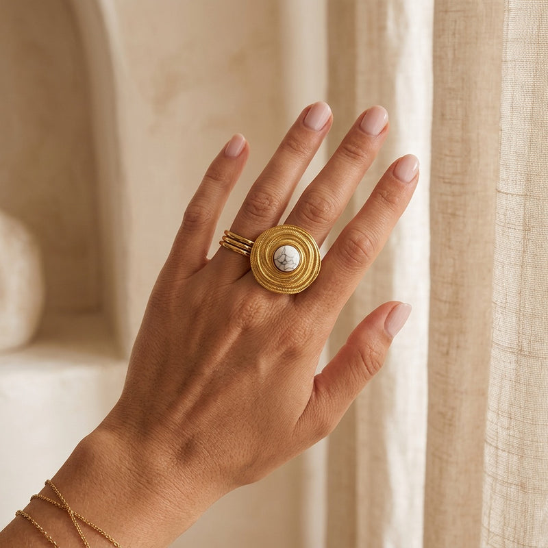 Howlite Stone Adjustable Ring "Elaryon"