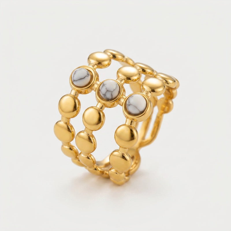 Howlite Stone Adjustable Ring “Lina Tria”