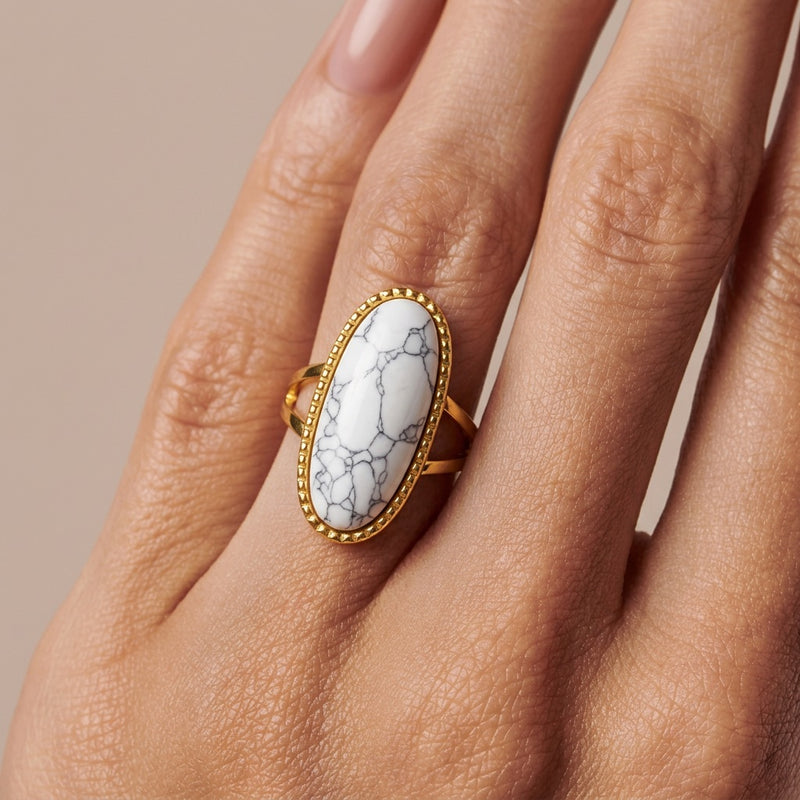 Howlite Stone Adjustable Ring “Noelya”