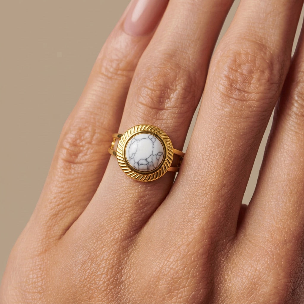 White Howlite Stone Adjustable Ring “Calyra”