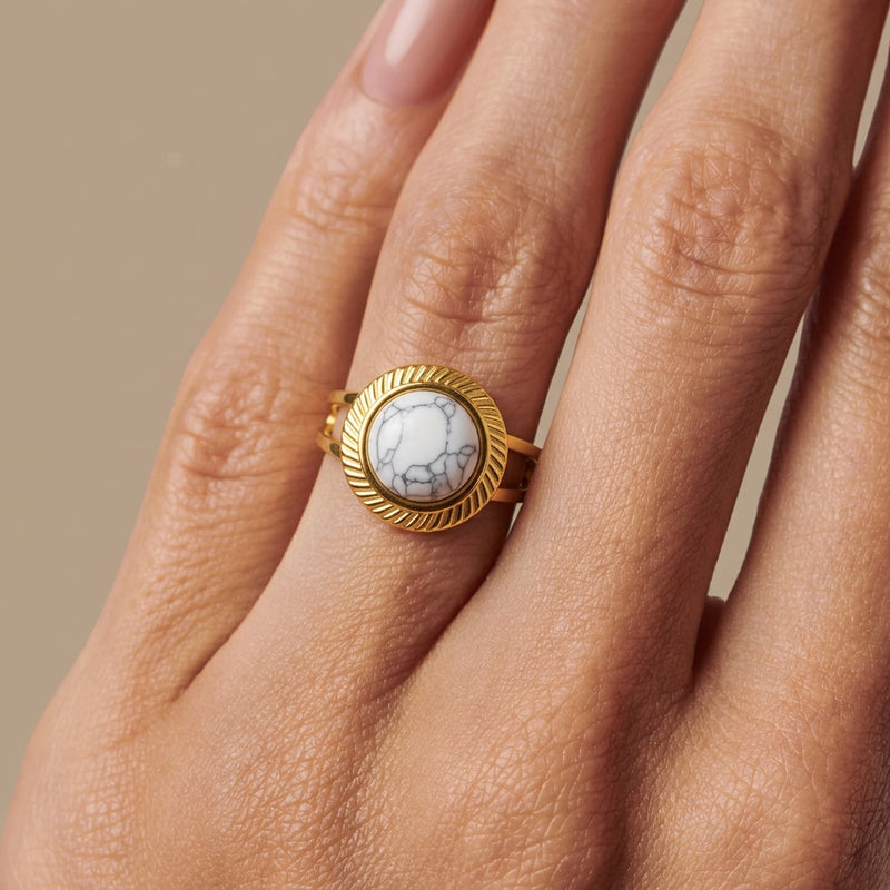 White Howlite Stone Adjustable Ring “Calyra”