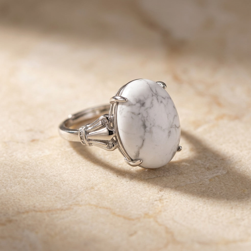 White Purity Howlite Ring "Moon Whisper"