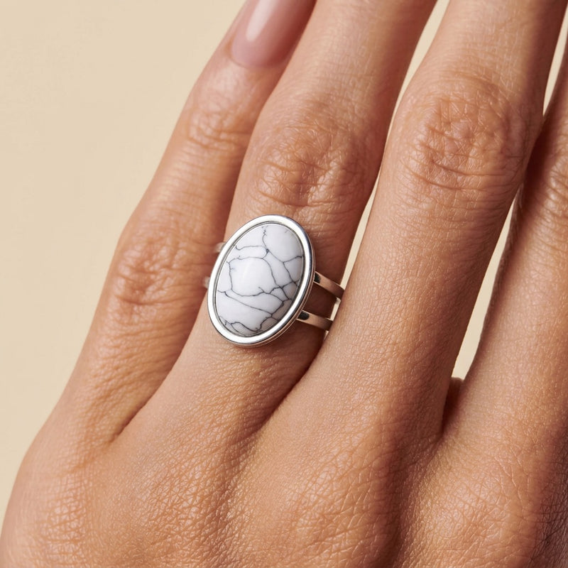 Howlite Stone Adjustable Ring “Winter Aura”
