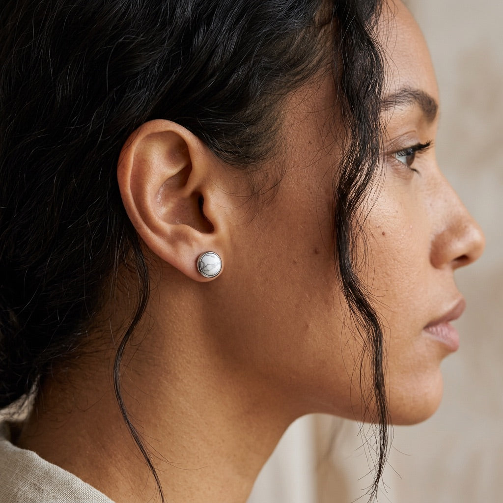 White Howlite Stone Stud Earrings "Orbita"