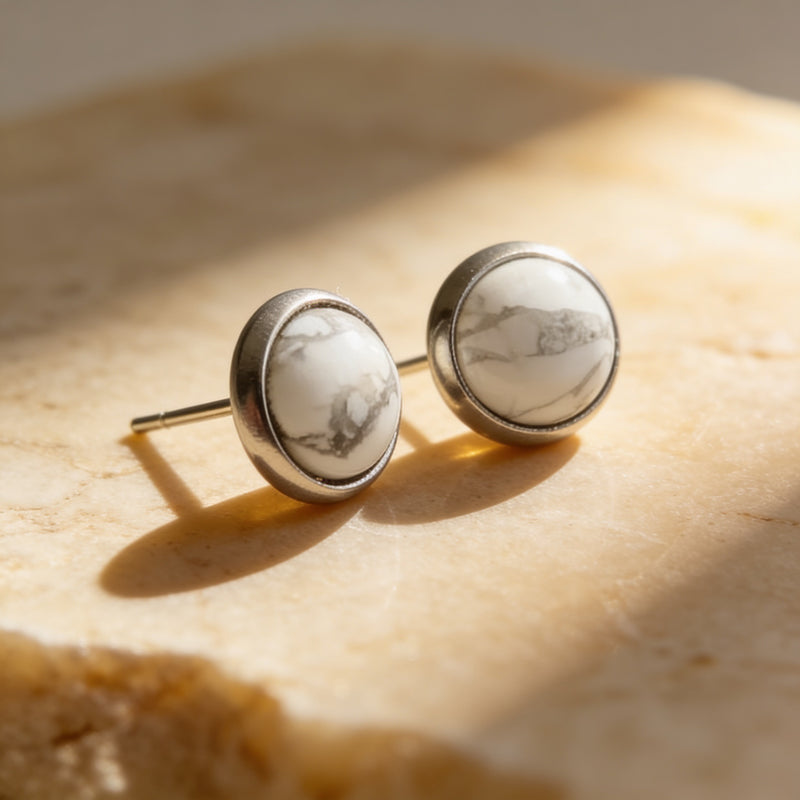 White Howlite Stone Stud Earrings "Orbita"