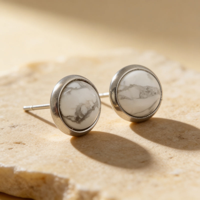 White Howlite Stone Stud Earrings "Orbita"