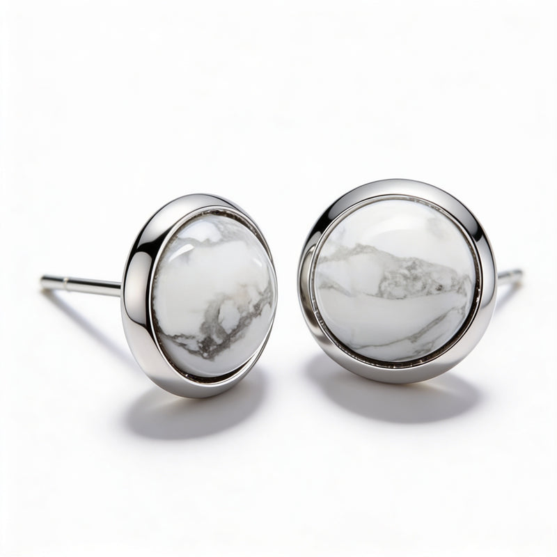 White Howlite Stone Stud Earrings "Orbita"