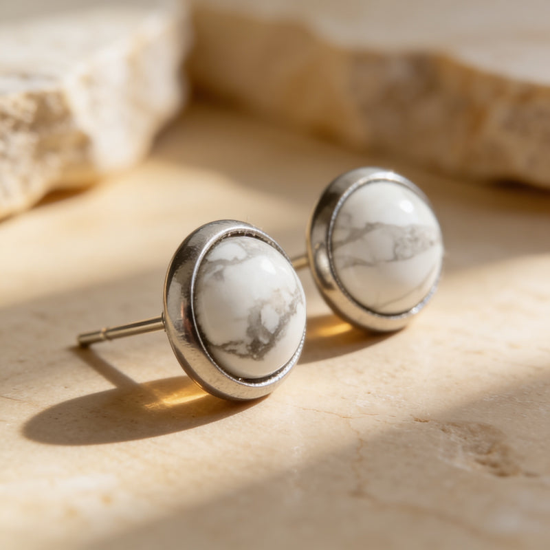 White Howlite Stone Stud Earrings "Orbita"