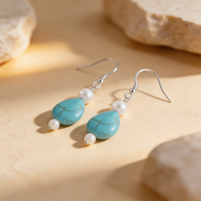 Turquoise Stone Earrings "Mega Galet"