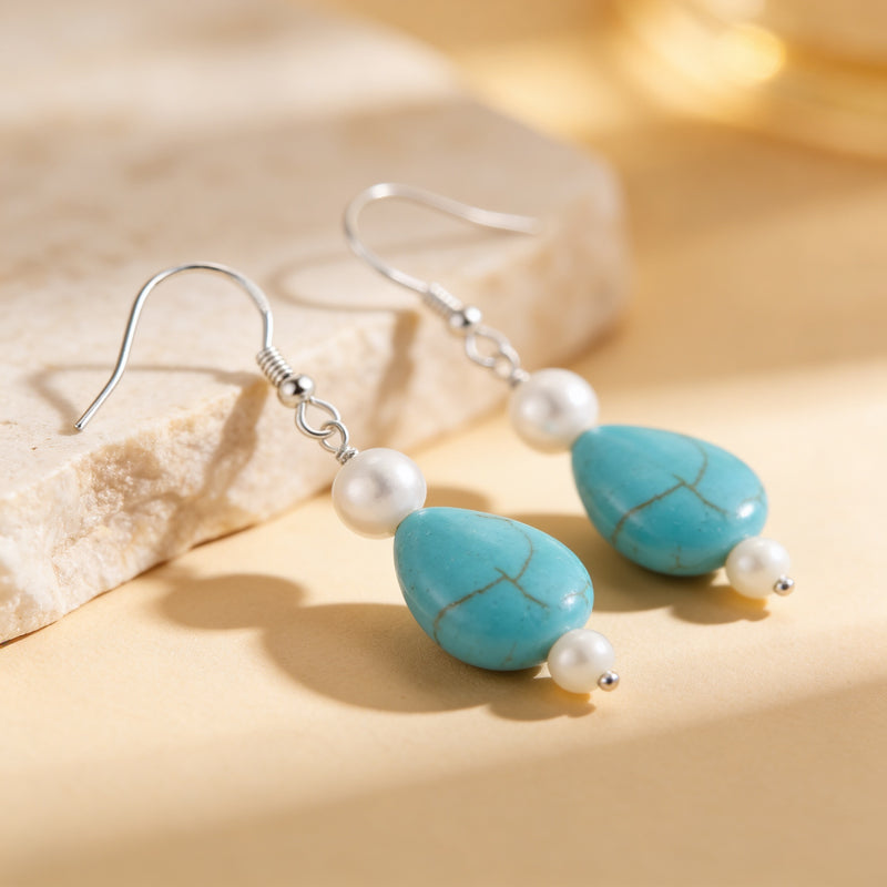 Turquoise Stone Earrings "Mega Galet"